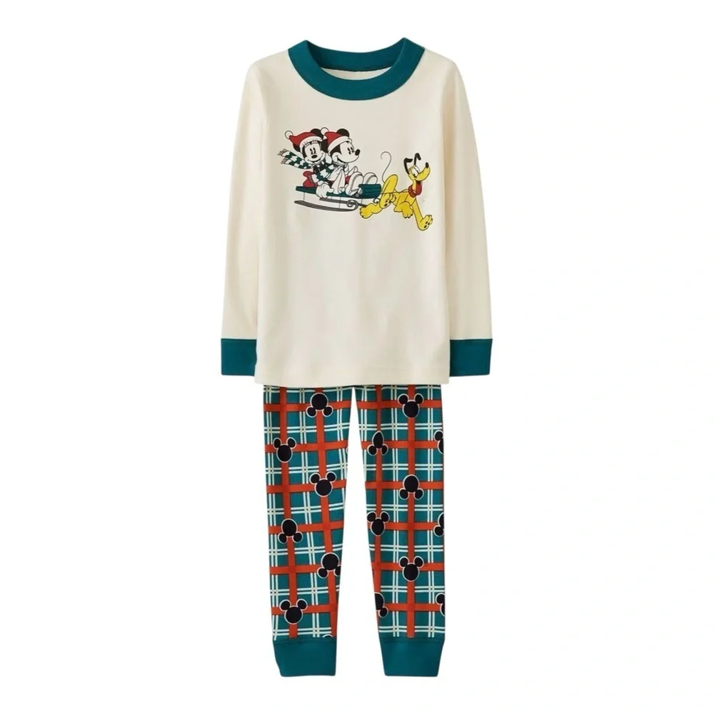 Hanna Andersson Disney Kids SZ 4 Mickey Mouse Holiday Long John Pajama Set NWOT